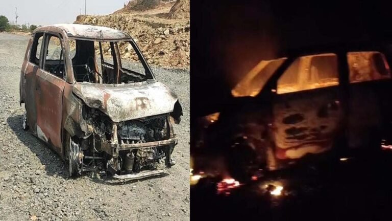 Singrauli : सिंगरौली में बीच सड़क पर कार में अचानक लगी आग