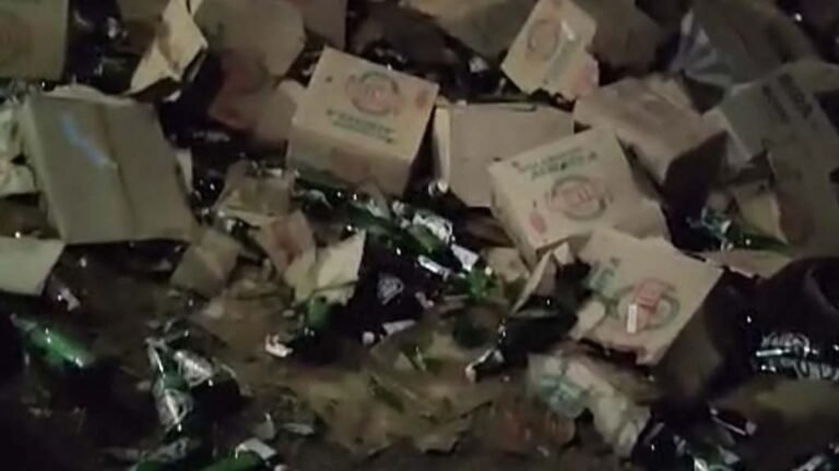 SINGRAULI में शराब से लदी गाडी पलटी, बोतल लेकर भागने लगे लोग