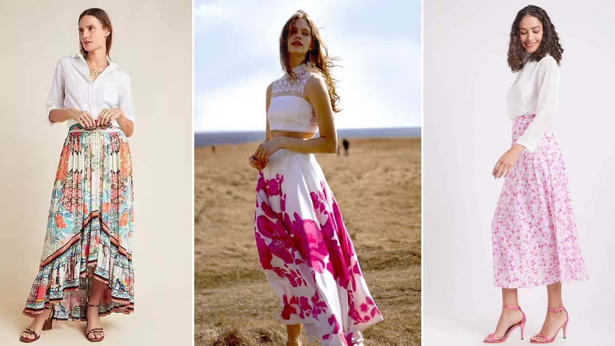 latest designs : फ्लोरल स्कर्ट में लगेगी वेरी ब्यूटीफुल, व्हाइट टॉप के साथ करें शामिल 