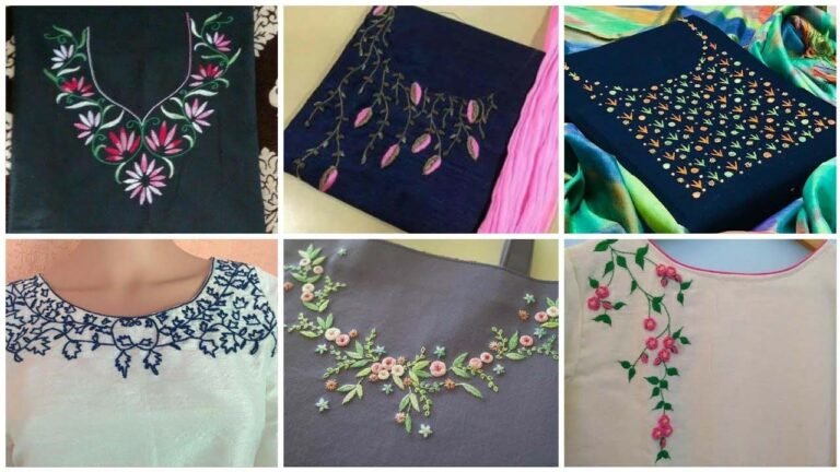 Kurti Neck Designs : कुर्ती की नेकलाइन को पंजाबी फुलकारी एम्‍ब्रॉयडरी से दिया जा सकता है अलग लुक, देखें तस्‍वीरें