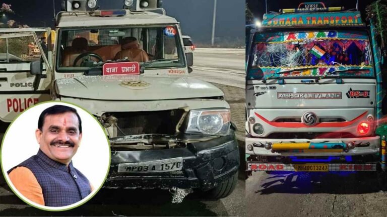 ट्रक ने VD Sharma की कार को मारी टक्कर, फिल्मी अंदाज़ में पुलिस की गाड़ियों को भी मारी ठोकर