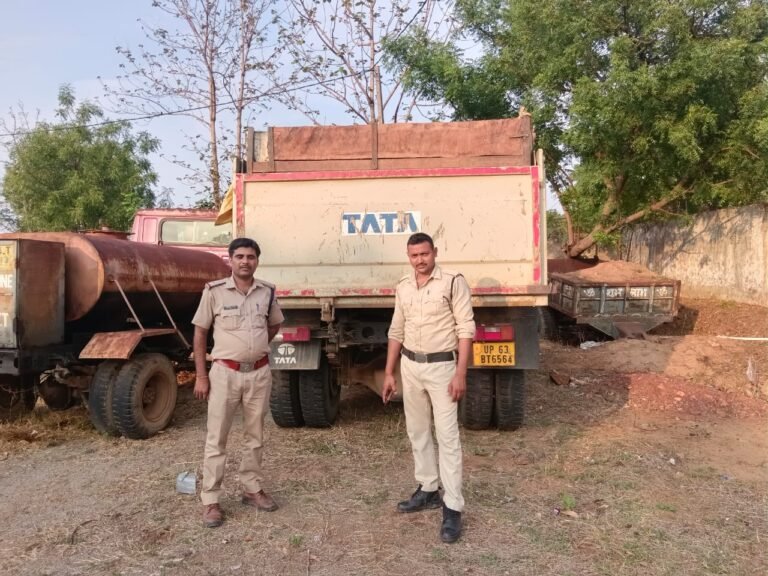 गढवा पुलिस की रेत माफिया के विरूद्व कार्यवाही, एक वाहन पकड़ाया