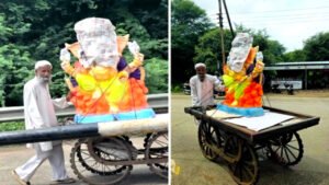 ठेले पर गणेश प्रतिमा ले जाता दिखा मुस्लिम शख्स, लोग बोले- ये है भाईचारे की तस्वीर 1 ठेले पर गणेश प्रतिमा ले जाता दिखा मुस्लिम शख्स, लोग बोले- ये है भाईचारे की तस्वीर