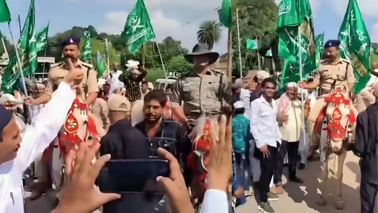घोड़े पर सवार SDOP, हाथ में इस्लामिक झंडा और नारा-ए-तकबीर के नारे...