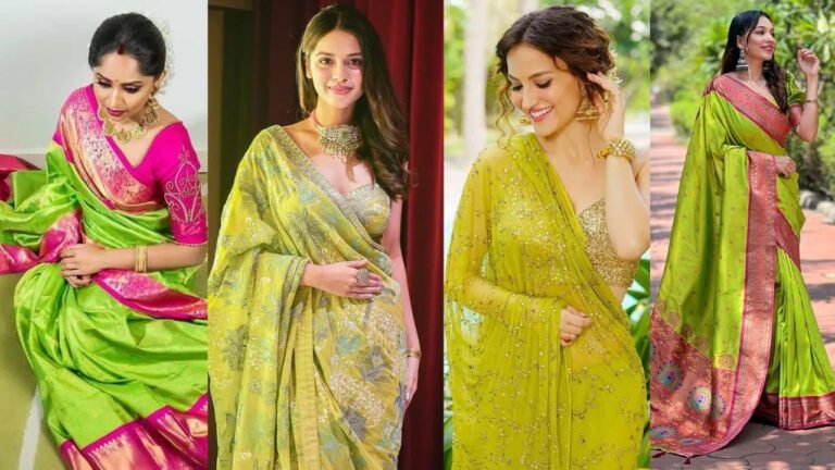 Karwa Chauth Saree 2025: पैरेट ग्रीन रंग वाली साड़ियों में चांद से भी खूबसूरत लगेंगी, देखे डिज़ाइन