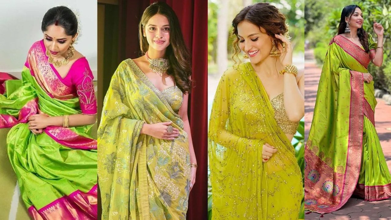 Karwa Chauth Saree 2025: पैरेट ग्रीन रंग वाली साड़ियों में चांद से भी खूबसूरत लगेंगी, देखे डिज़ाइन