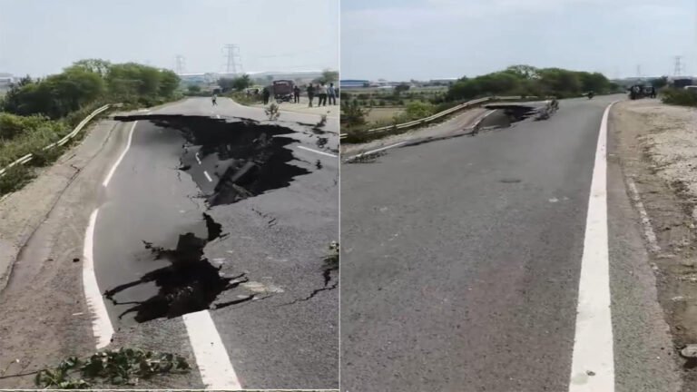 MP News : भोपाल विदिशा में 50 मीटर सड़क धंसी, 20 फीट गहरा गड्ढा बना, देखे Video