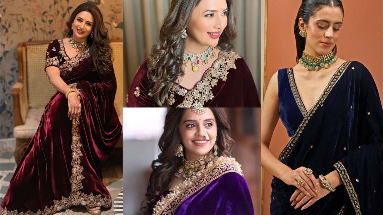 Velvet Saree Design: महिलाओं के लिए ट्रेंडी वेलवेट साड़ी शादी हो या पार्टी, हर फंक्शन रॉयल लुक