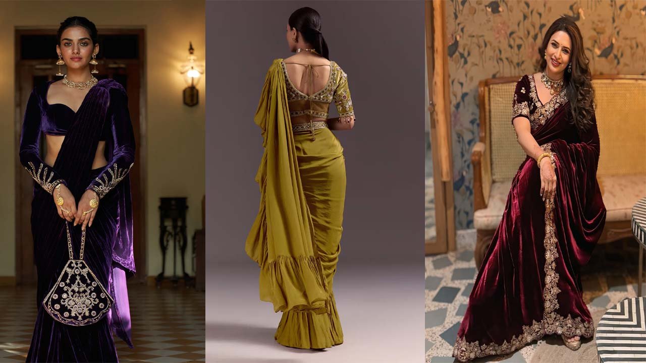 Velvet Saree Design: महिलाओं के लिए ट्रेंडी वेलवेट साड़ी शादी हो या पार्टी, हर फंक्शन रॉयल लुक