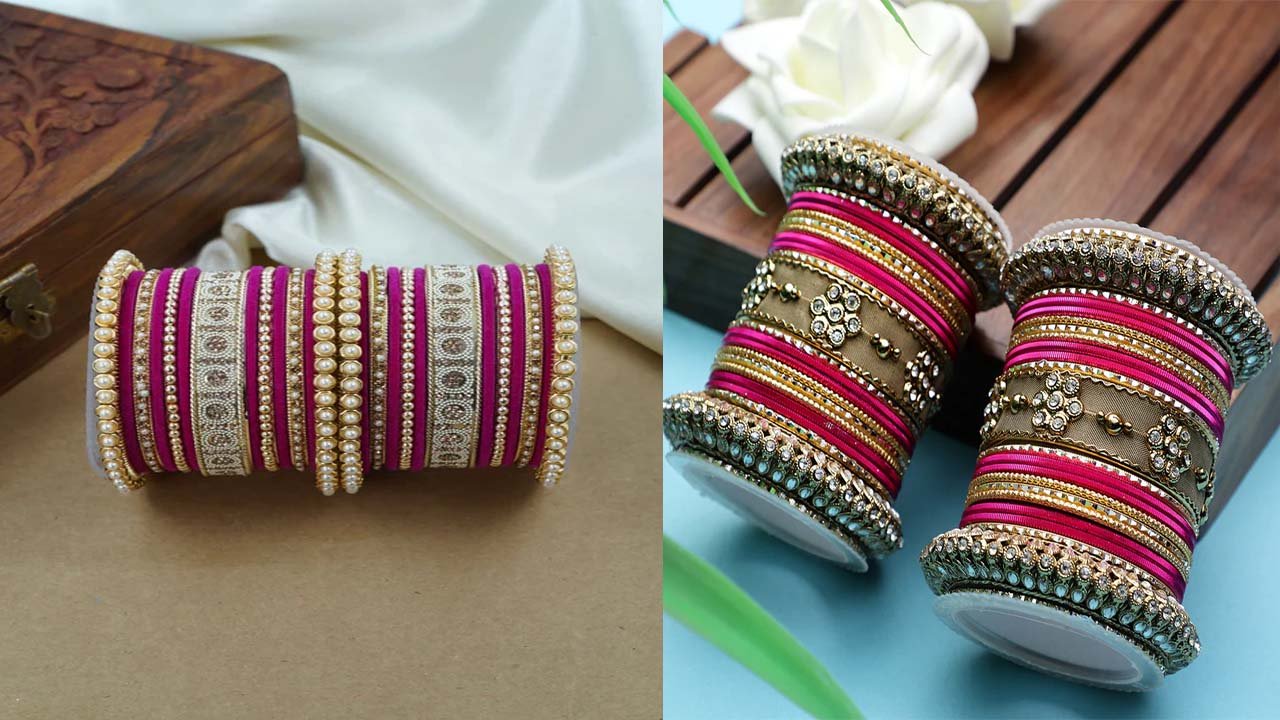 Pink Bangle Designs: डार्क कलर साड़ी के साथ पिंक चूड़ियां देंगी रॉयल टच